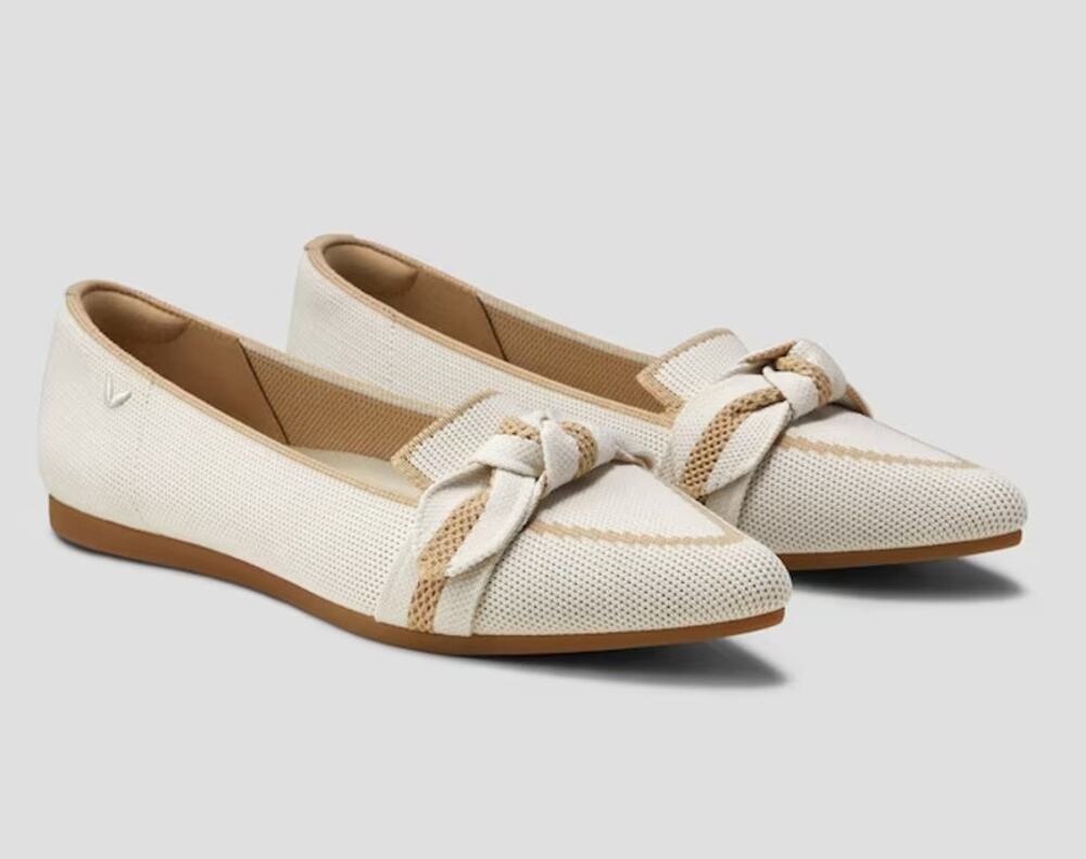 EUC Vivaia Michelle 2.0 Pointed Toe Bow Loafers Ivory Nude Sz 41.5 US 10 $139